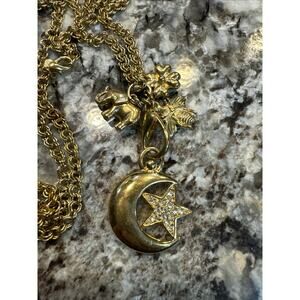 JOAN RIVERS MOON STAR CHARM NECKLACE with elephant bee flower on chain link